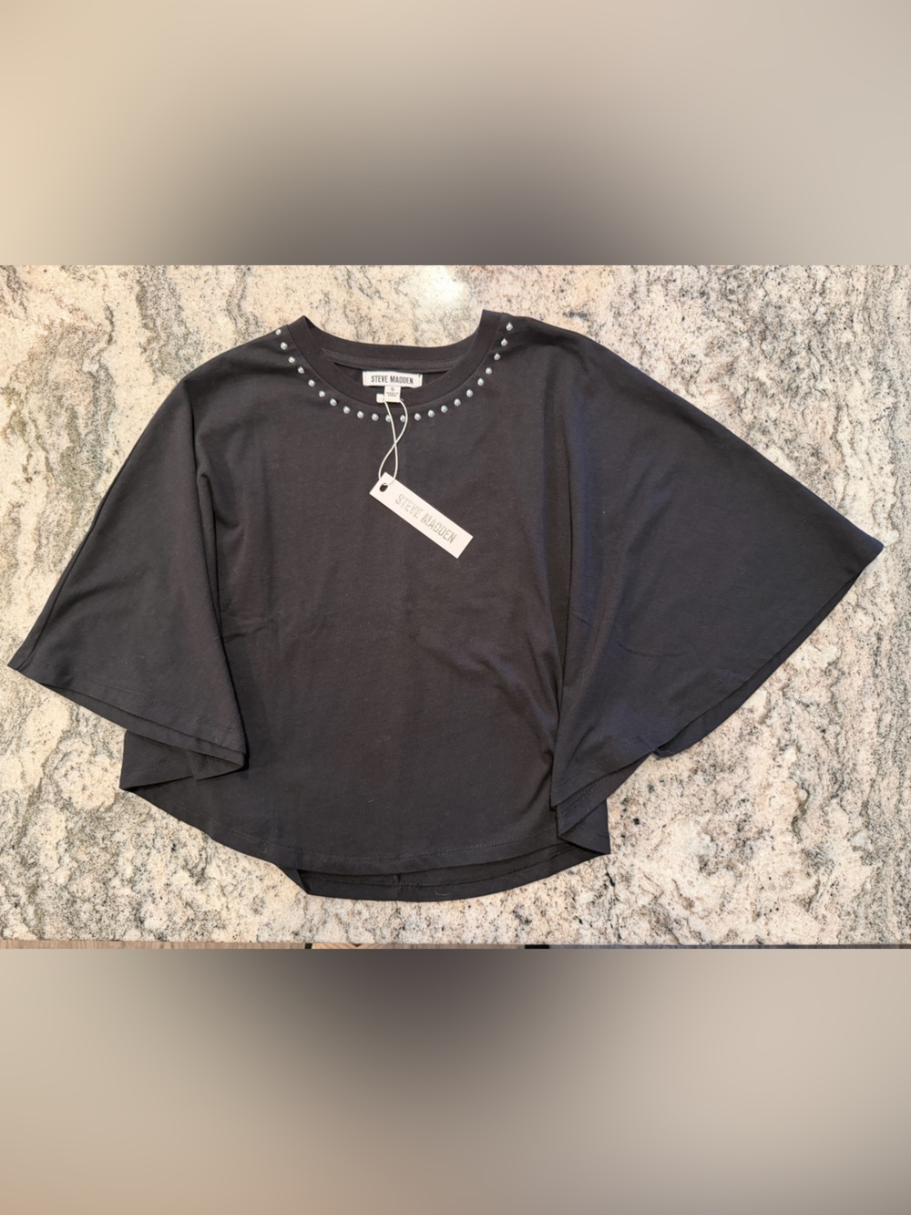 Steve Madden Black Studded Crewneck Crop Top